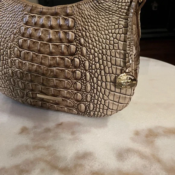 New Brahmin Cream and Coffee Embossed Genuine Leather Brand New Shoulder Bag
